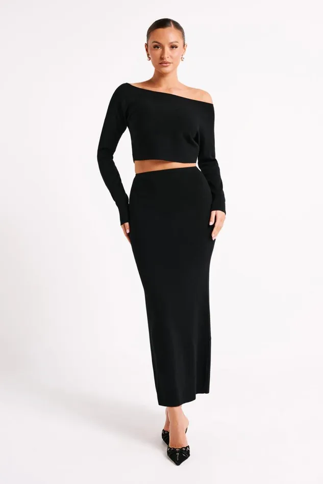 Women Meshki Bottoms Avani Mid Rise Knit Maxi Skirt 8211 Black