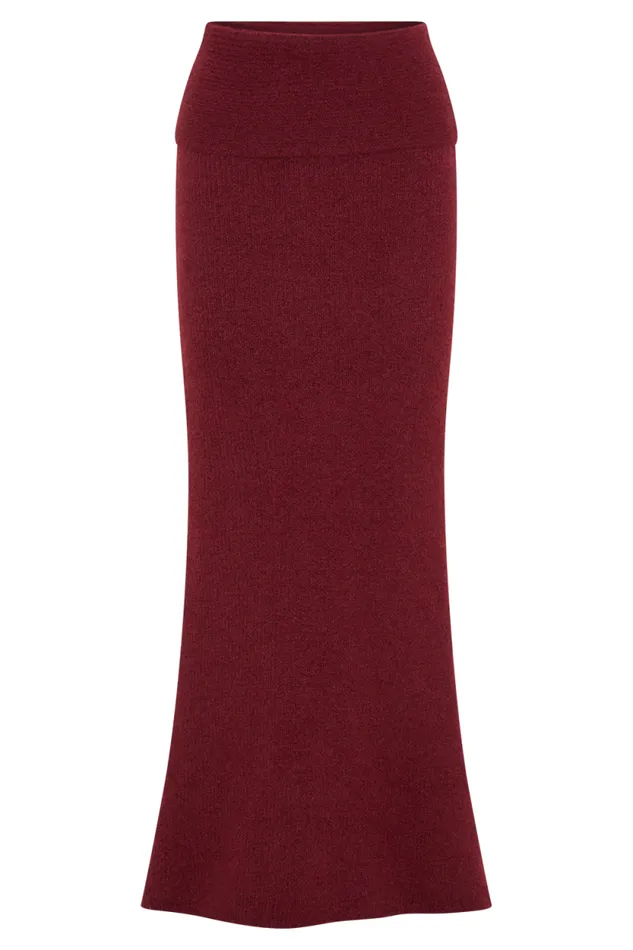 Women Meshki Bottoms Charlotte Knit Maxi Skirt With Overlay 8211 Merlot
