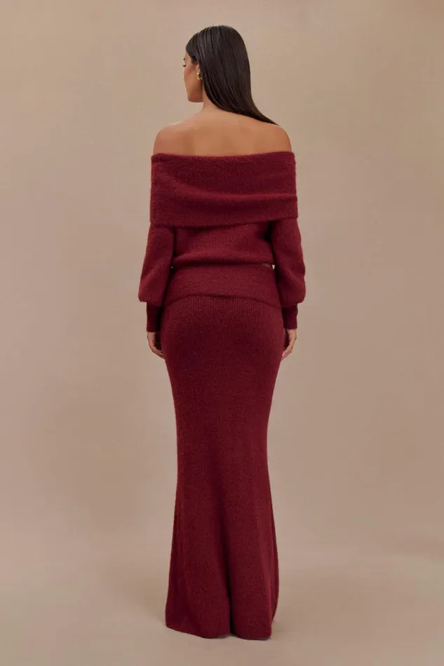 Women Meshki Bottoms Charlotte Knit Maxi Skirt With Overlay 8211 Merlot