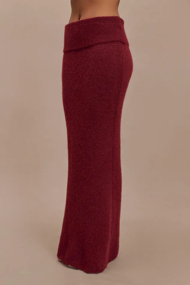 Women Meshki Bottoms Charlotte Knit Maxi Skirt With Overlay 8211 Merlot