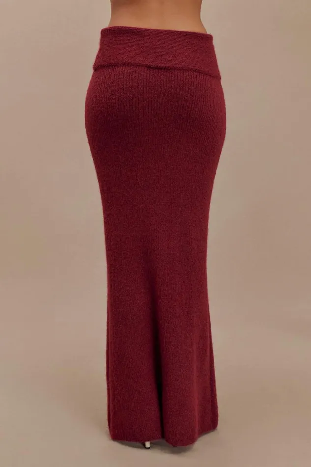 Women Meshki Bottoms Charlotte Knit Maxi Skirt With Overlay 8211 Merlot