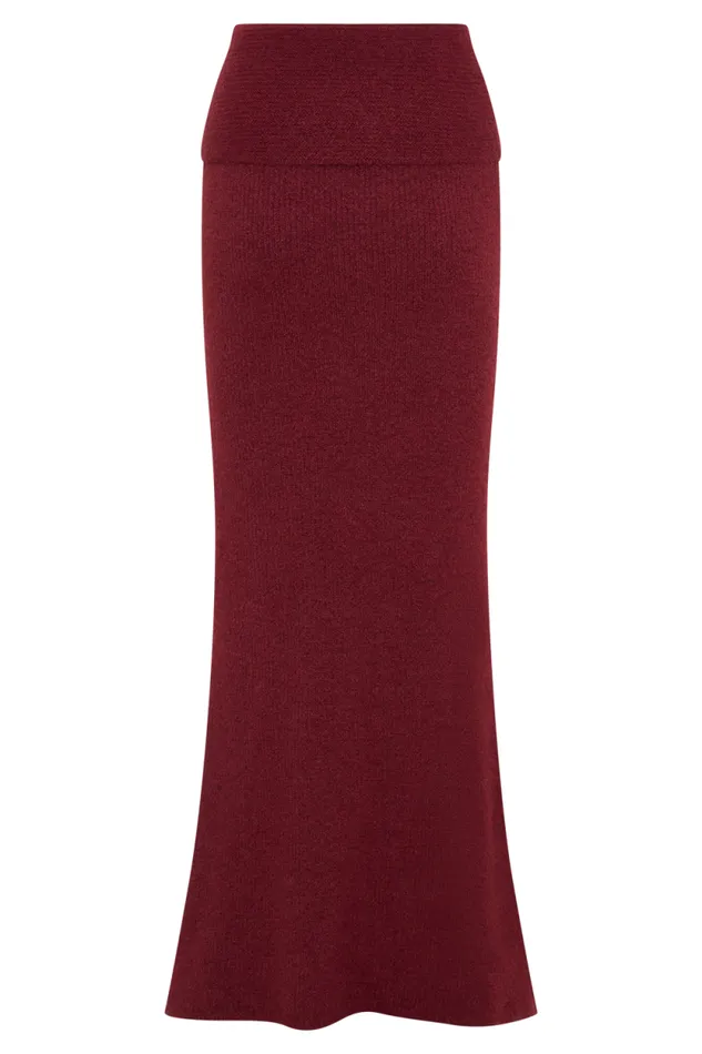 Women Meshki Bottoms Charlotte Knit Maxi Skirt With Overlay 8211 Merlot