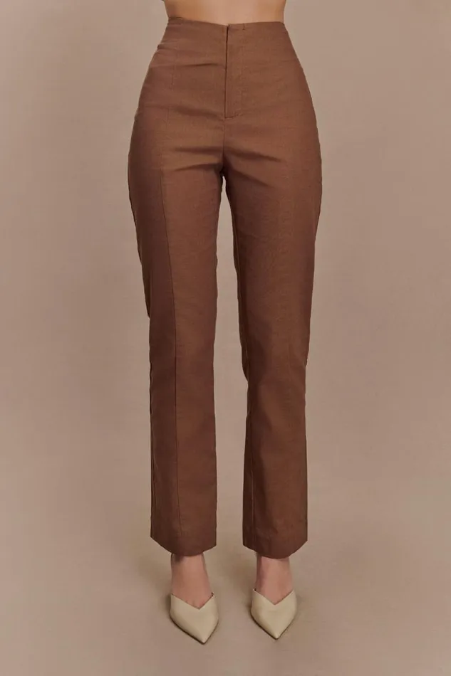 Women Meshki Bottoms Dora Linen Straight Leg Pant 8211 Cacao Brown