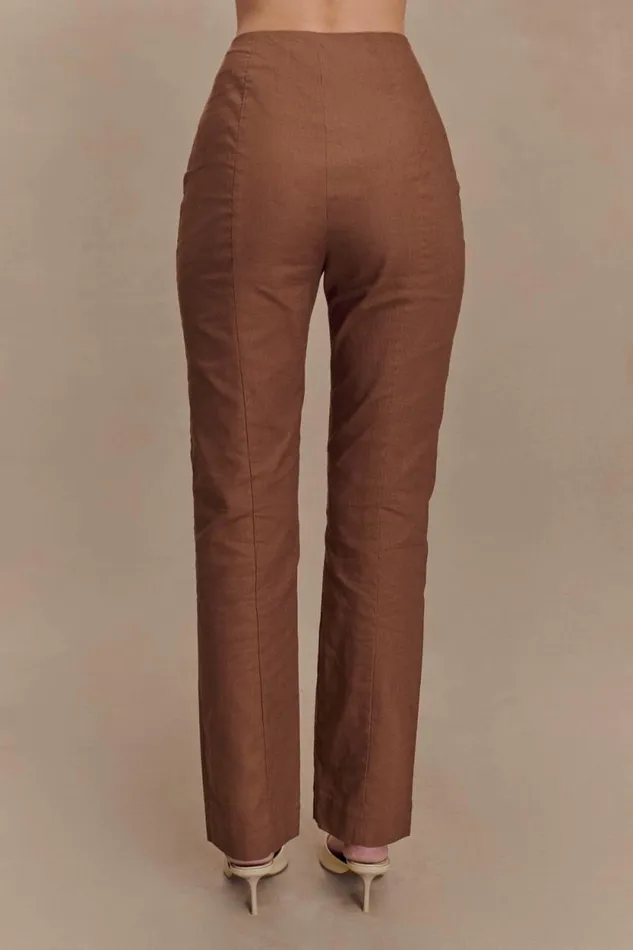 Women Meshki Bottoms Dora Linen Straight Leg Pant 8211 Cacao Brown