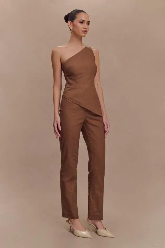 Women Meshki Bottoms Dora Linen Straight Leg Pant 8211 Cacao Brown