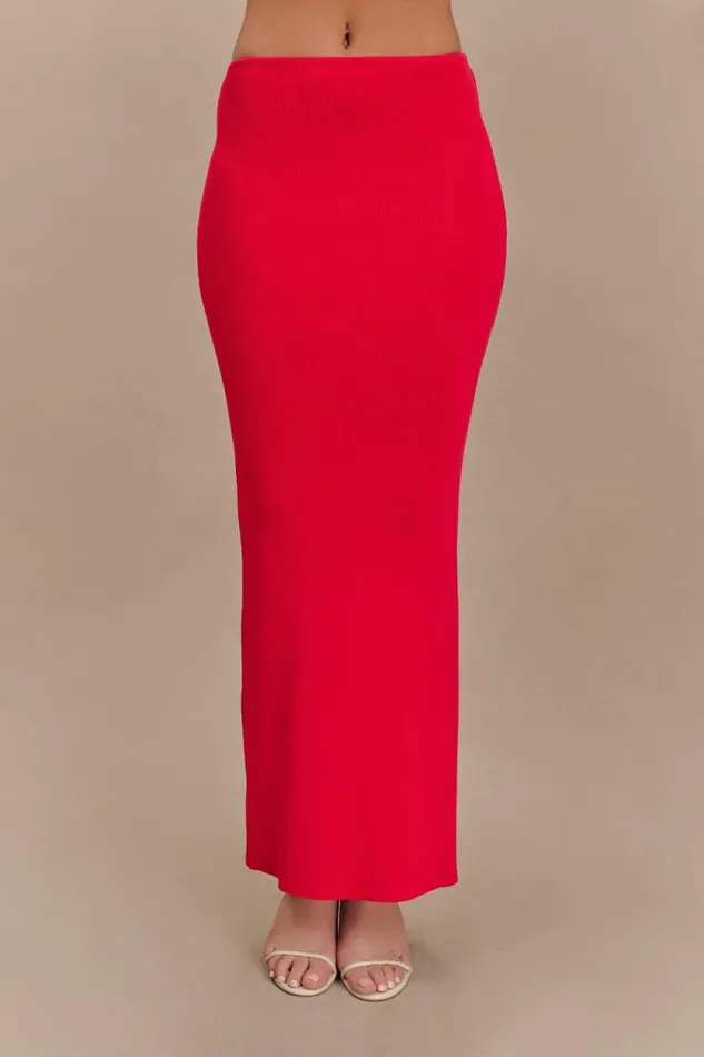 Women Meshki Bottoms Keaton Fishtail Knit Maxi Skirt 8211 Red