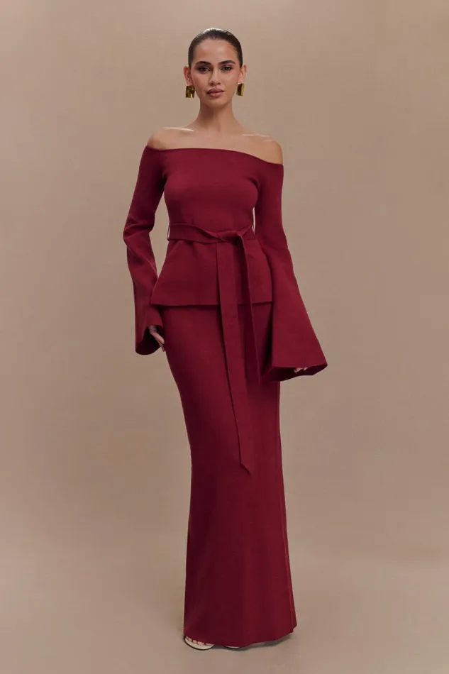 Women Meshki Bottoms Kyle Knit Maxi Skirt 8211 Cherry Red
