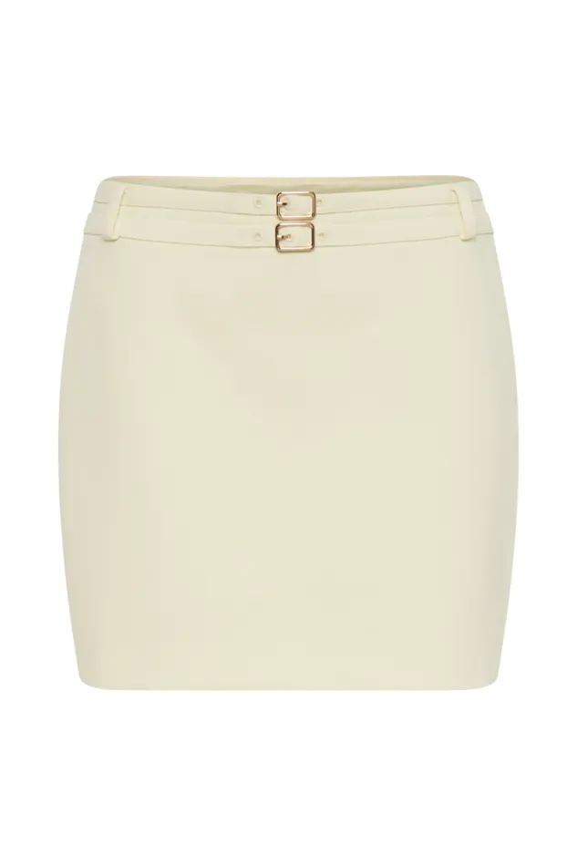 Women Meshki Bottoms Letitia Suiting Mini Skirt With Buckle 8211 Pastel Lemon