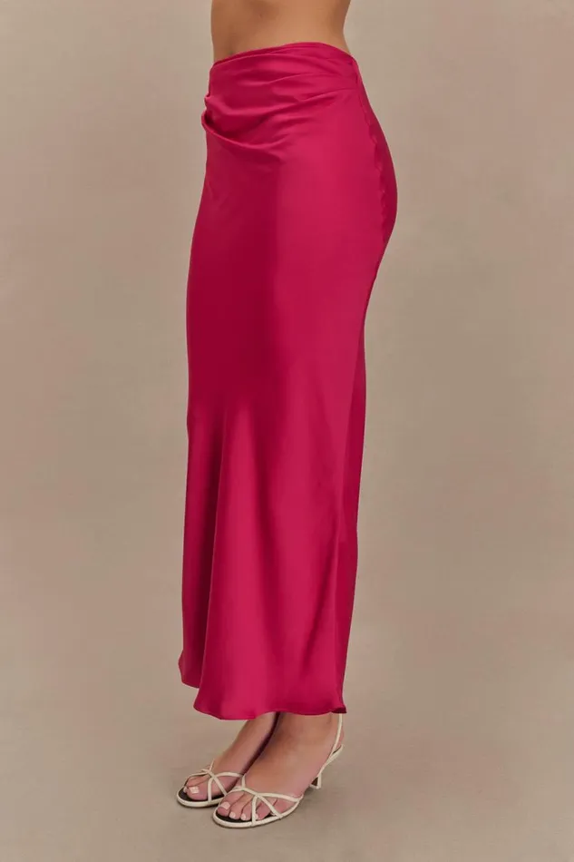 Women Meshki Bottoms Nicola Satin Asymmetric Maxi Skirt 8211 Pink Cherry