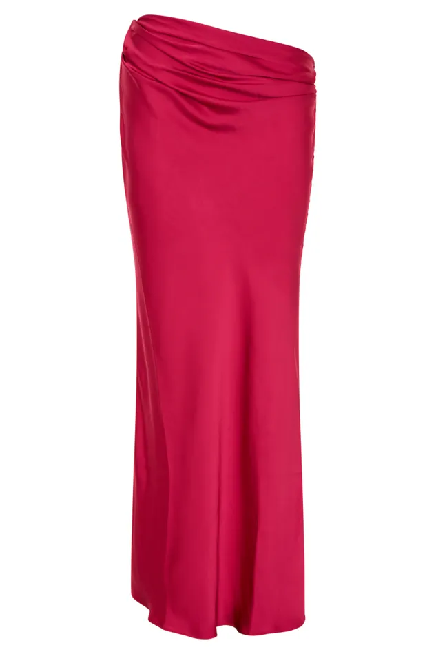 Women Meshki Bottoms Nicola Satin Asymmetric Maxi Skirt 8211 Pink Cherry