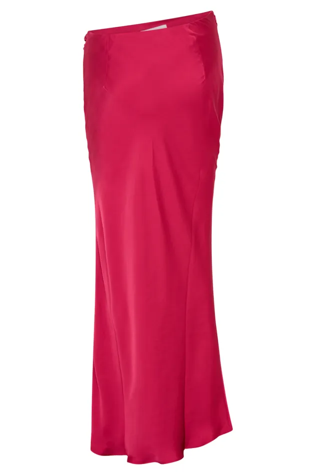 Women Meshki Bottoms Nicola Satin Asymmetric Maxi Skirt 8211 Pink Cherry