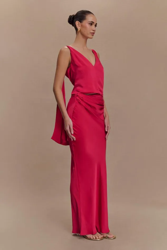 Women Meshki Bottoms Nicola Satin Asymmetric Maxi Skirt 8211 Pink Cherry