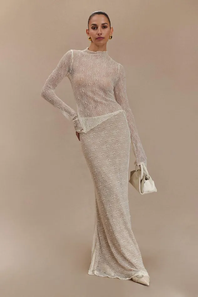 Women Meshki Bottoms Robyn Sheer Lace Maxi Skirt 8211 Ivory