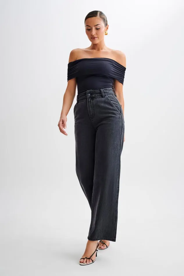 Women Meshki Bottoms Roxy Wide Leg High Waist Denim Jeans 8211 Washed Black