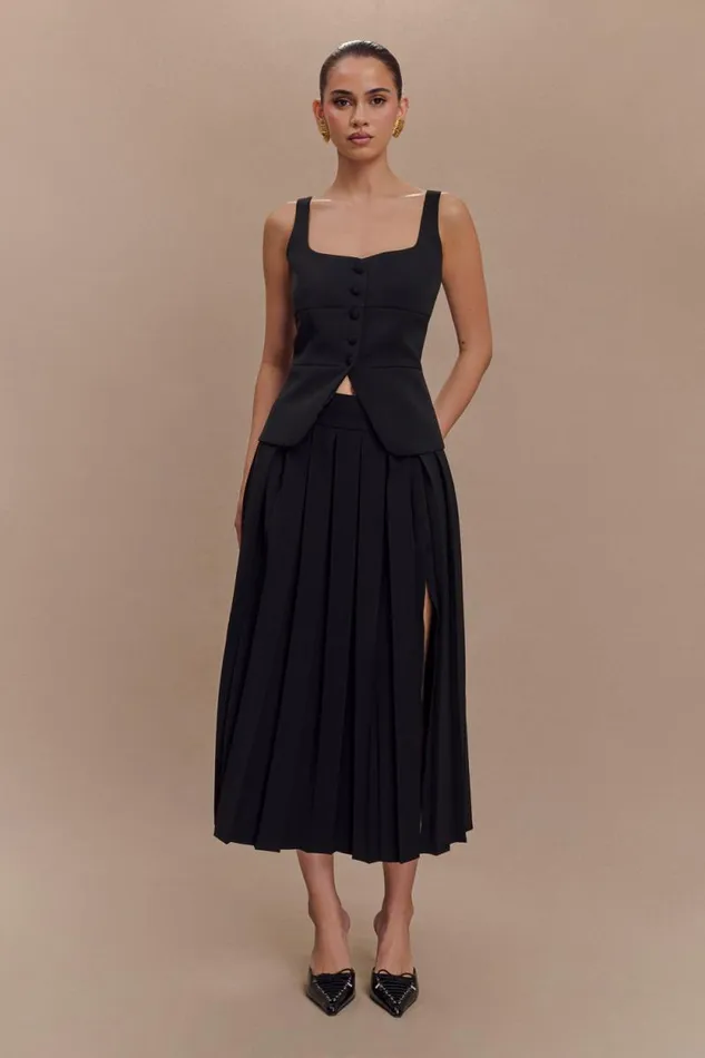 Women Meshki Bottoms Sunny Pleated Midi Skirt 8211 Black