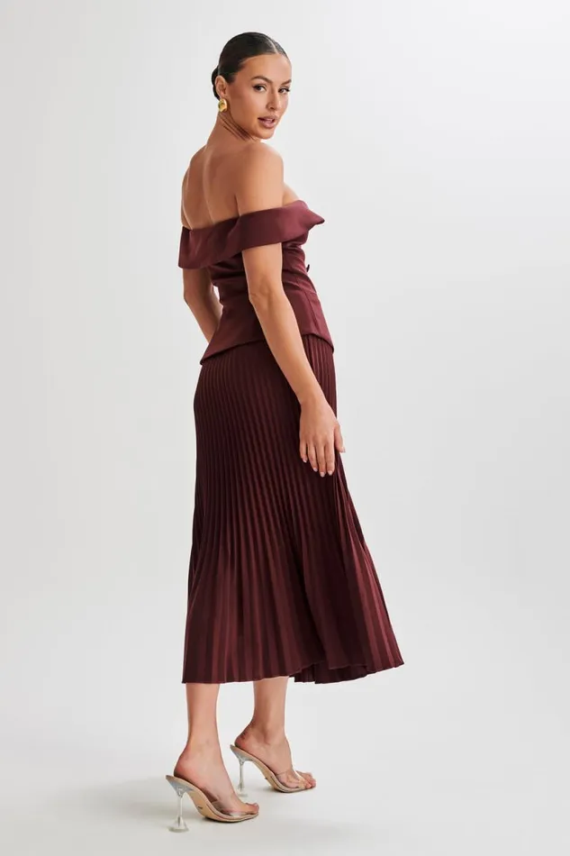 Women Meshki Bottoms Twyla Pleated Suiting Maxi Skirt 8211 Plum