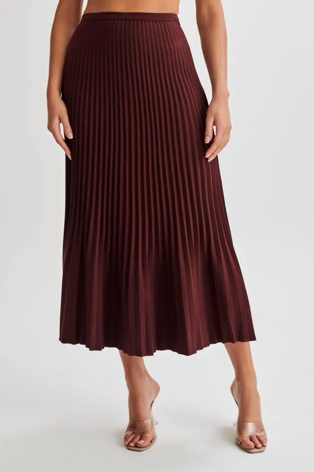 Women Meshki Bottoms Twyla Pleated Suiting Maxi Skirt 8211 Plum