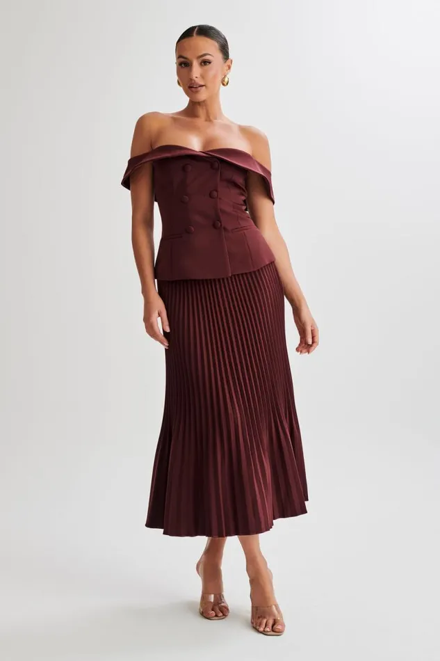 Women Meshki Bottoms Twyla Pleated Suiting Maxi Skirt 8211 Plum