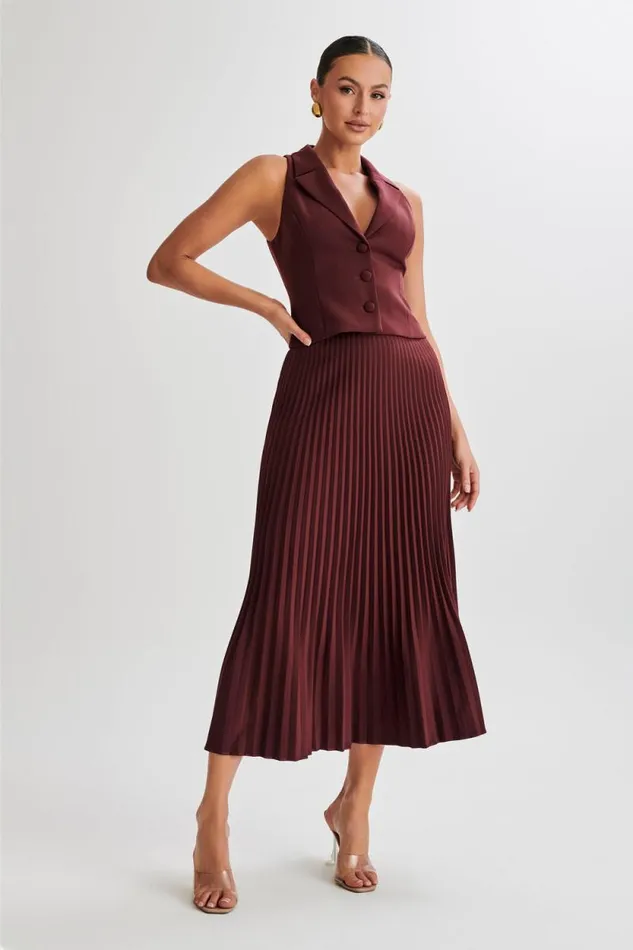 Women Meshki Bottoms Twyla Pleated Suiting Maxi Skirt 8211 Plum