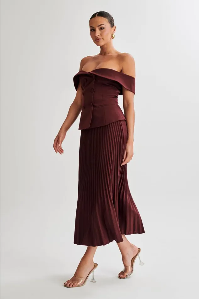 Women Meshki Bottoms Twyla Pleated Suiting Maxi Skirt 8211 Plum