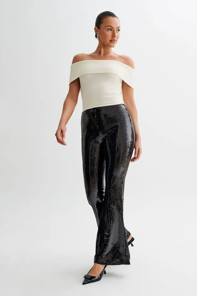 Women Meshki Bottoms Wilma Wide Leg Sequin Pants 8211 Black