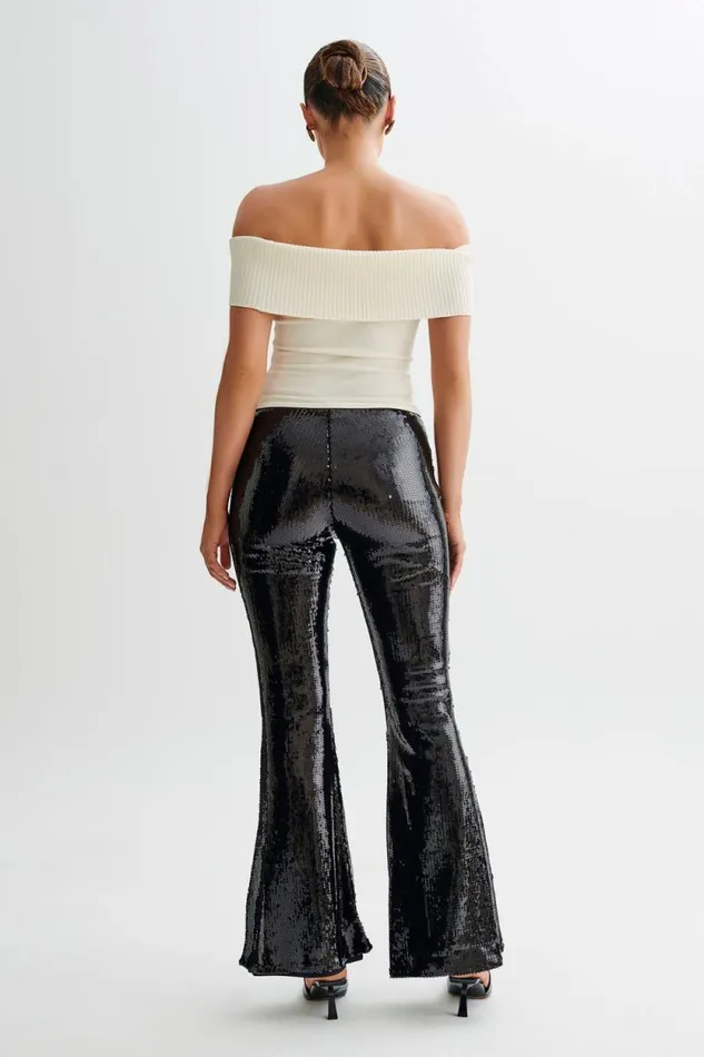 Women Meshki Bottoms Wilma Wide Leg Sequin Pants 8211 Black
