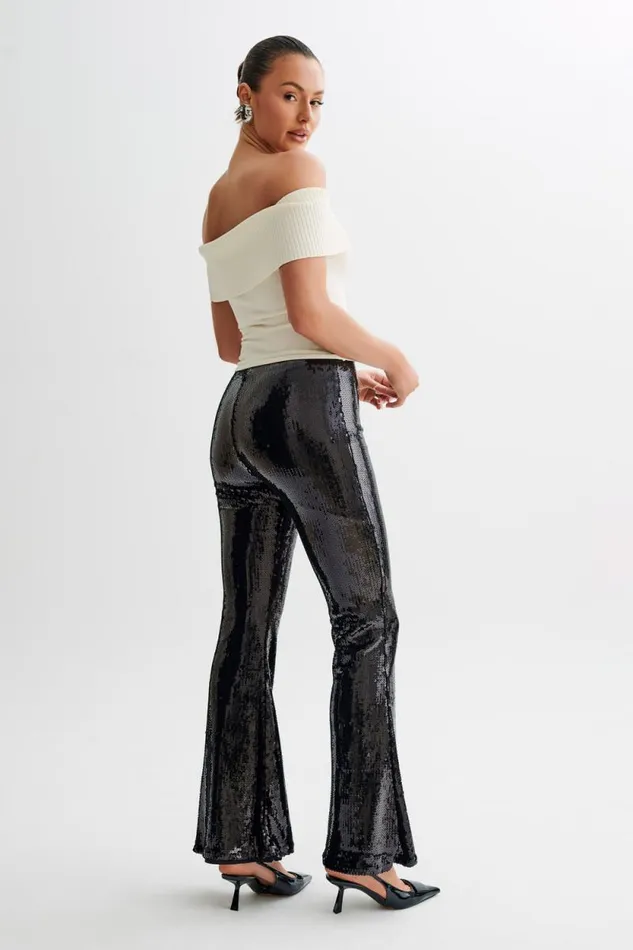Women Meshki Bottoms Wilma Wide Leg Sequin Pants 8211 Black