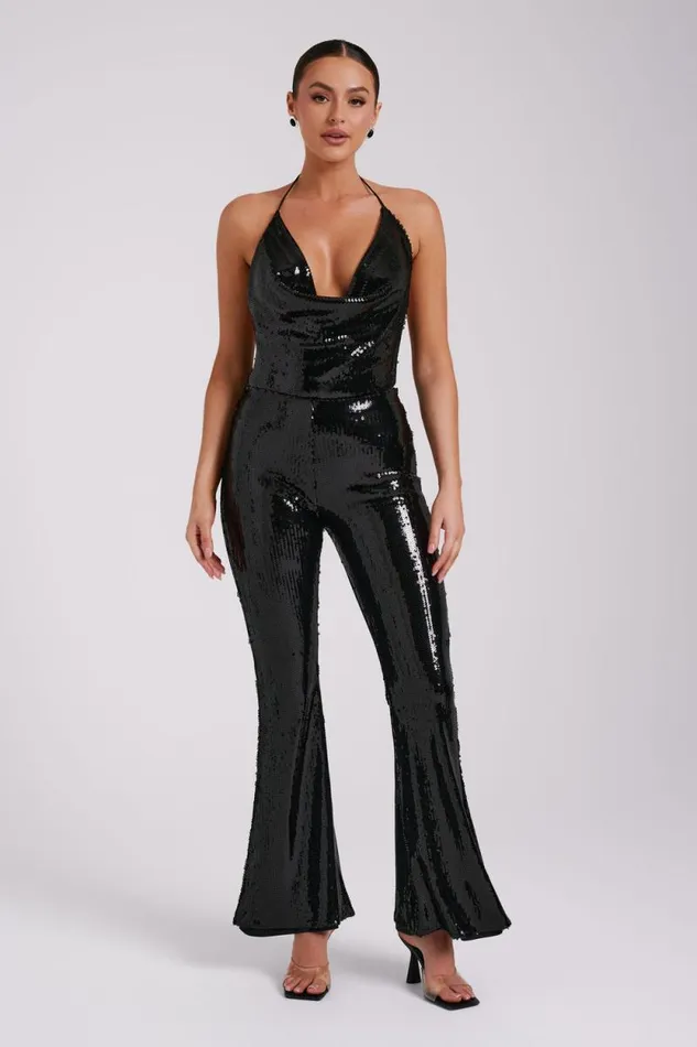 Women Meshki Bottoms Wilma Wide Leg Sequin Pants 8211 Black