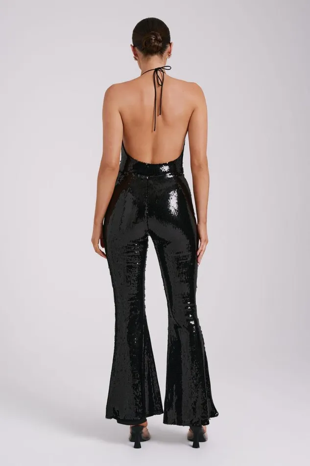 Women Meshki Bottoms Wilma Wide Leg Sequin Pants 8211 Black