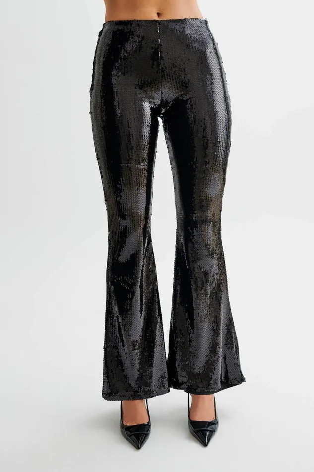 Women Meshki Bottoms Wilma Wide Leg Sequin Pants 8211 Black