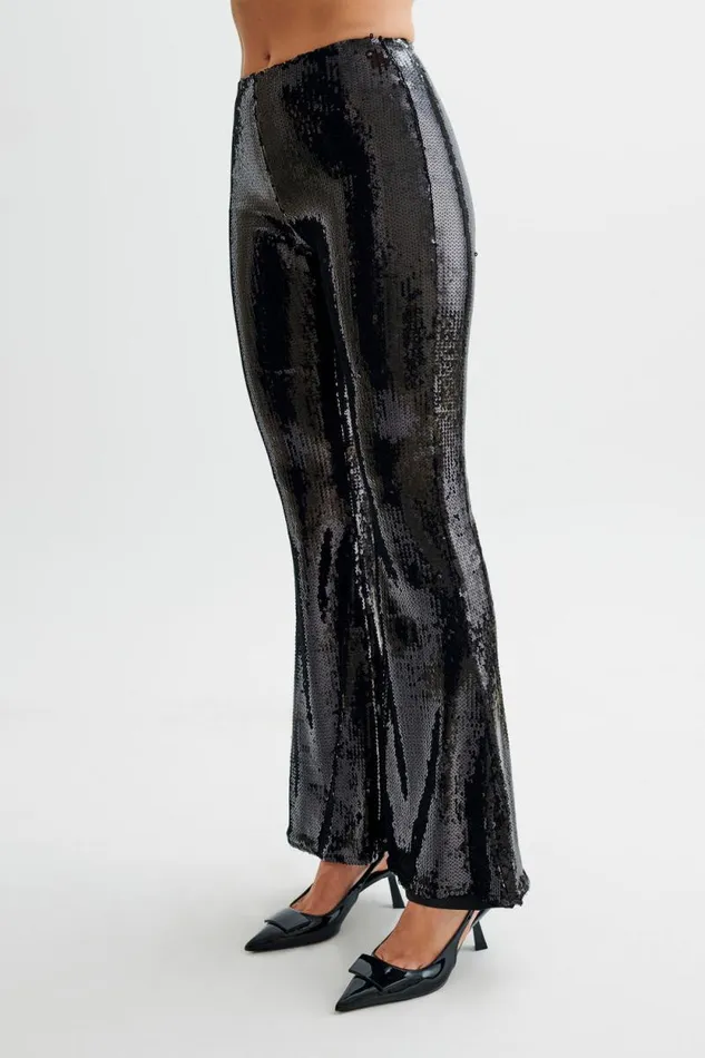 Women Meshki Bottoms Wilma Wide Leg Sequin Pants 8211 Black
