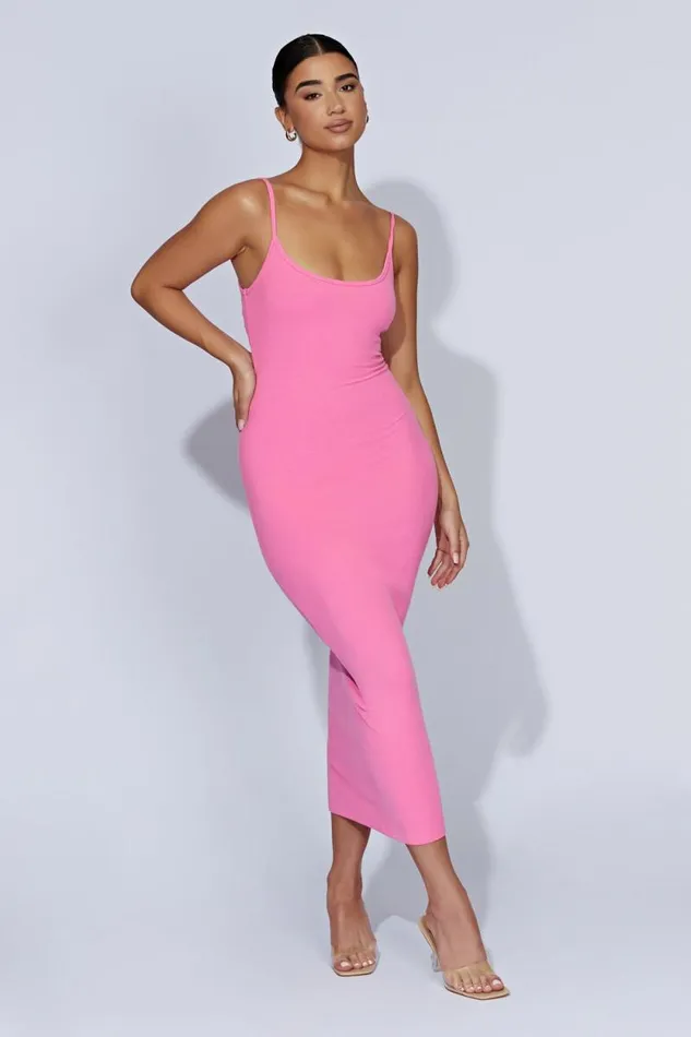 Women Meshki Dresses Alexis Ribbed Cami Midi Dress 8211 Bubblegum Pink