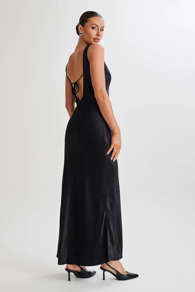 Women Meshki Dresses Annalise Satin Maxi Dress With Tie 8211 Black