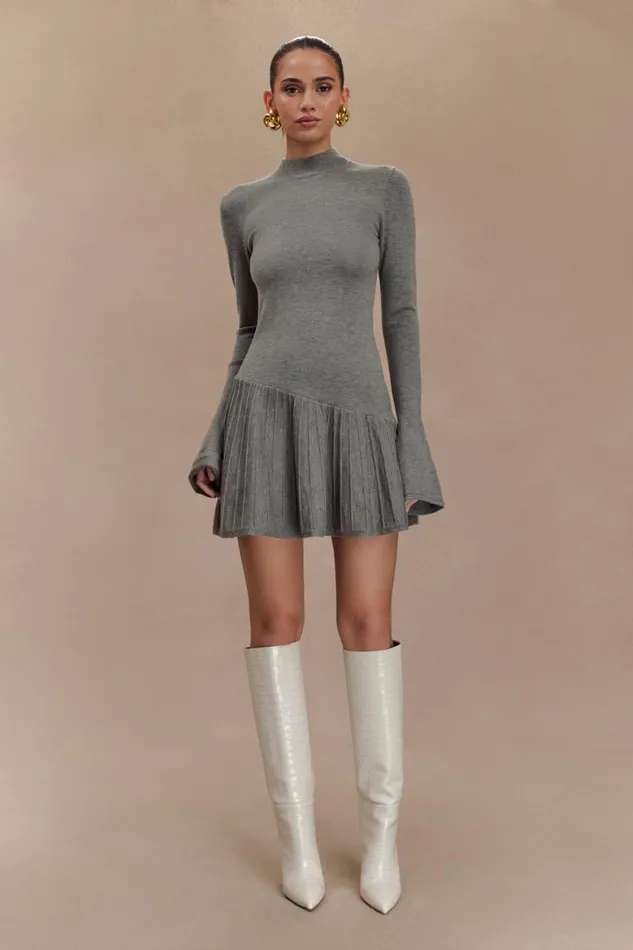 Women Meshki Dresses Blair Knit Mini Dress With Pleats 8211 Charcoal