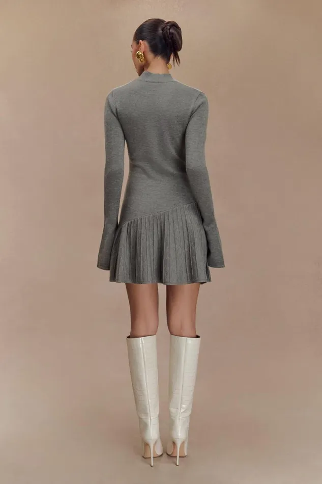 Women Meshki Dresses Blair Knit Mini Dress With Pleats 8211 Charcoal