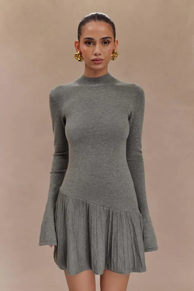 Women Meshki Dresses Blair Knit Mini Dress With Pleats 8211 Charcoal