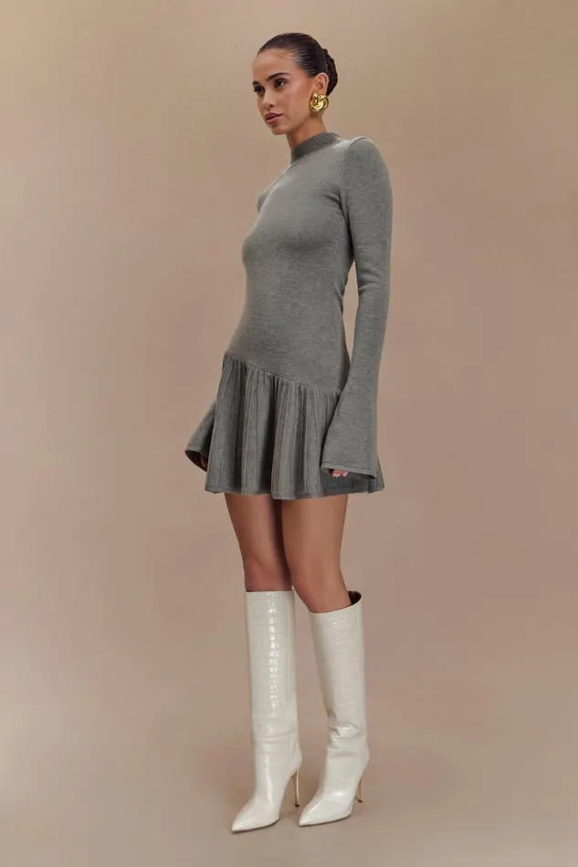Women Meshki Dresses Blair Knit Mini Dress With Pleats 8211 Charcoal