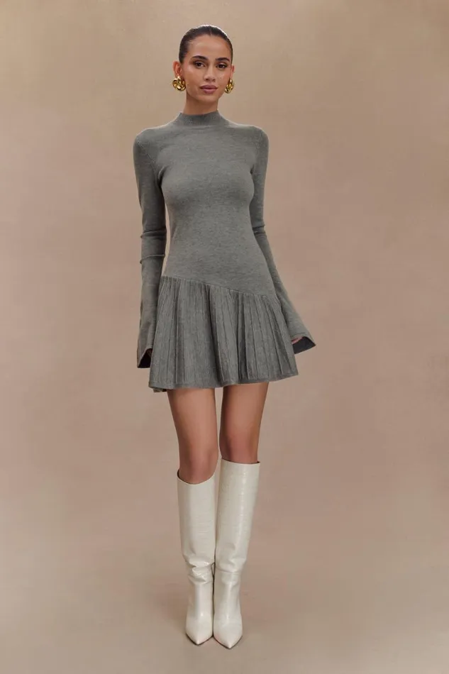 Women Meshki Dresses Blair Knit Mini Dress With Pleats 8211 Charcoal