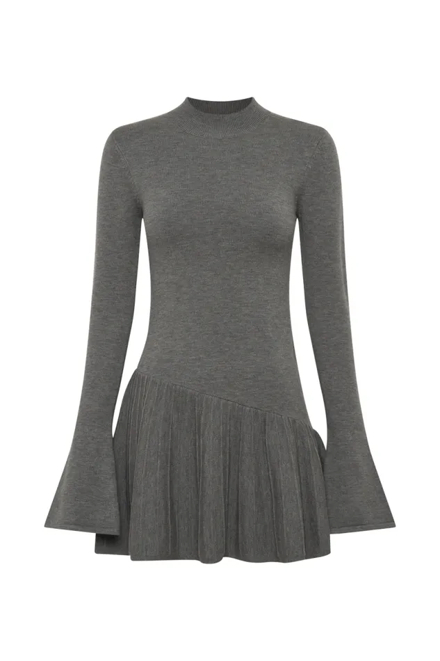 Women Meshki Dresses Blair Knit Mini Dress With Pleats 8211 Charcoal