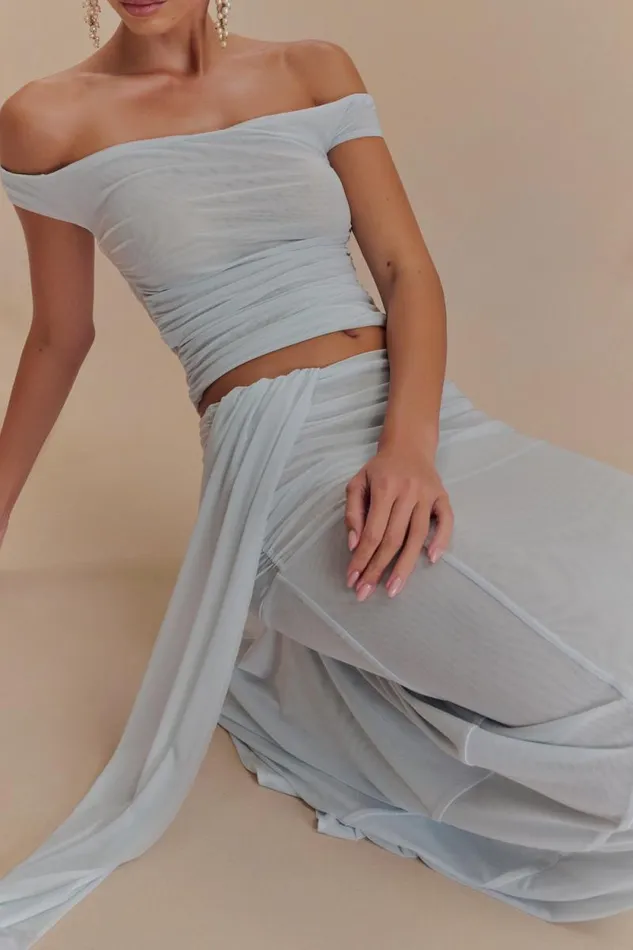 Women Meshki Dresses Brooklyn Mesh Crop Top 8211 Pale Blue