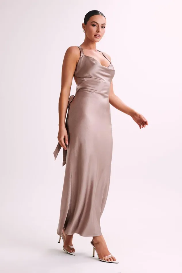 Women Meshki Dresses Caellie Satin Cowl Maxi Dress 8211 Taupe