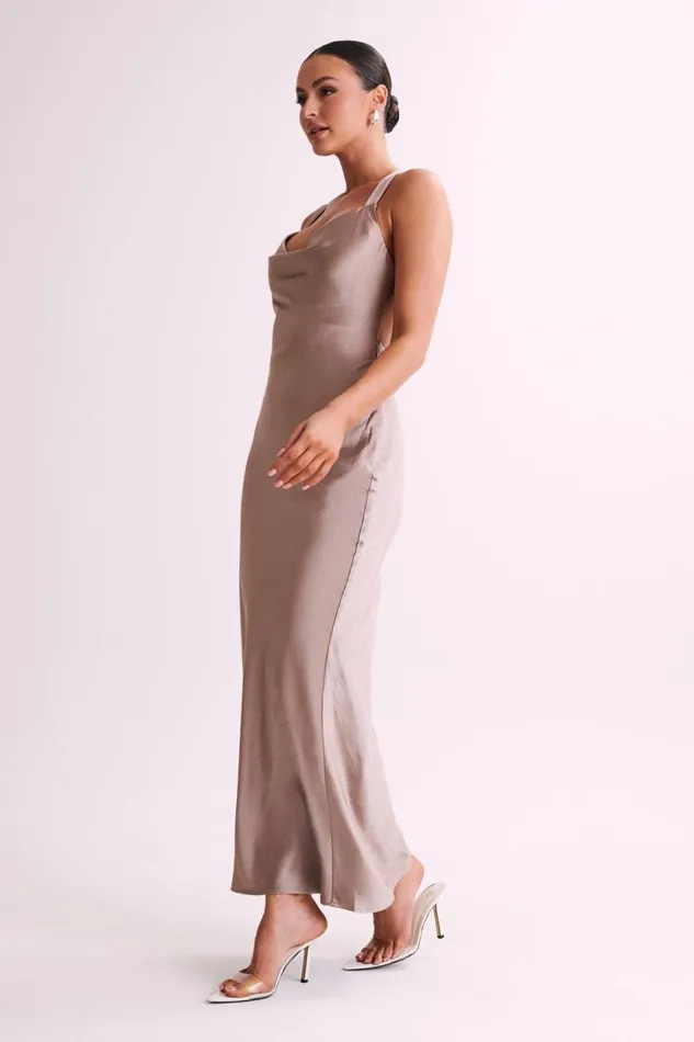 Women Meshki Dresses Caellie Satin Cowl Maxi Dress 8211 Taupe