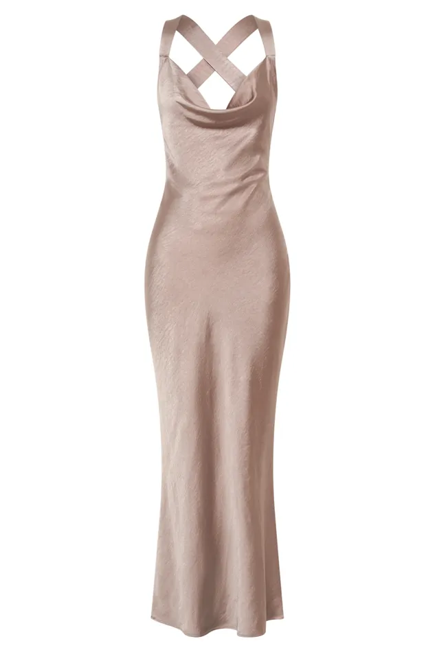 Women Meshki Dresses Caellie Satin Cowl Maxi Dress 8211 Taupe