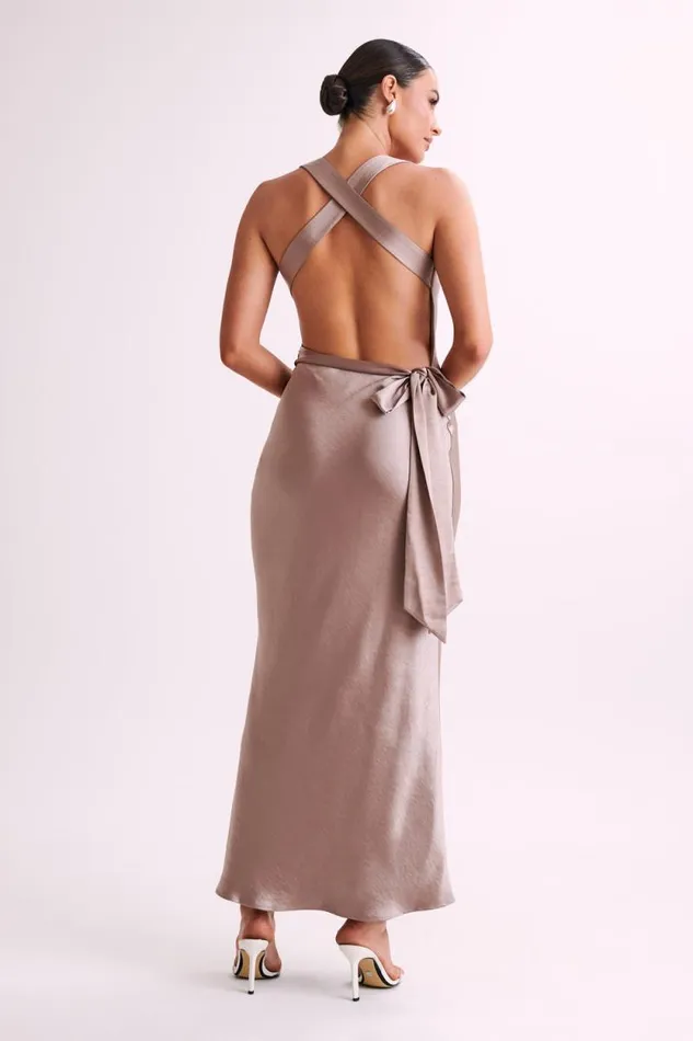 Women Meshki Dresses Caellie Satin Cowl Maxi Dress 8211 Taupe