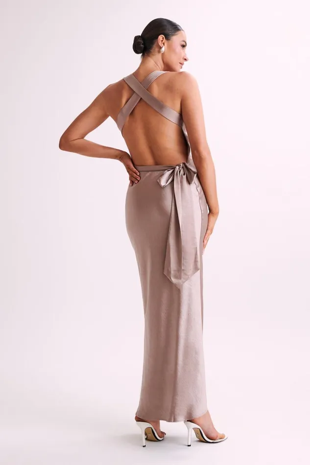 Women Meshki Dresses Caellie Satin Cowl Maxi Dress 8211 Taupe