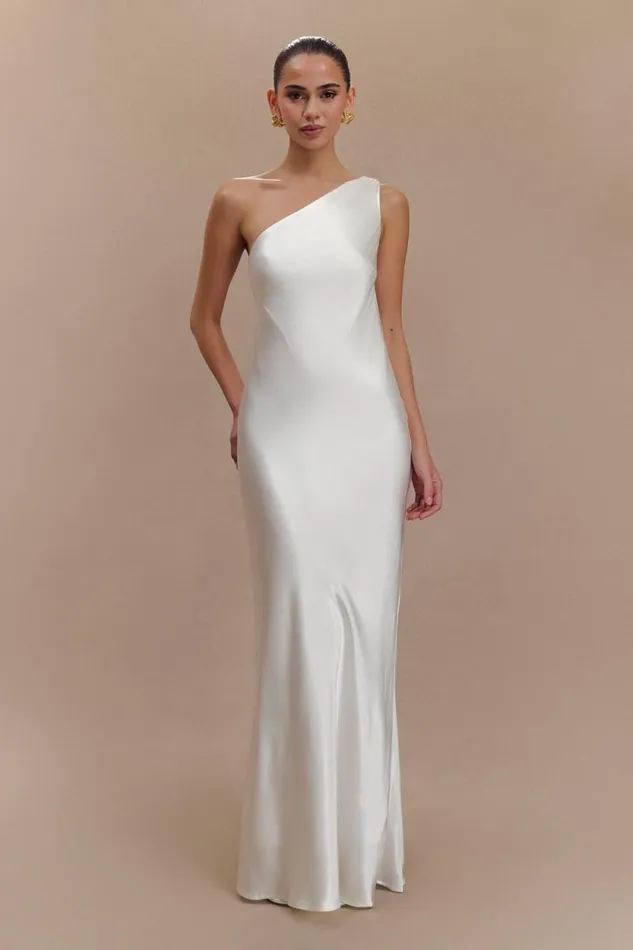 Women Meshki Dresses Camille One Shoulder Satin Maxi Dress 8211 White