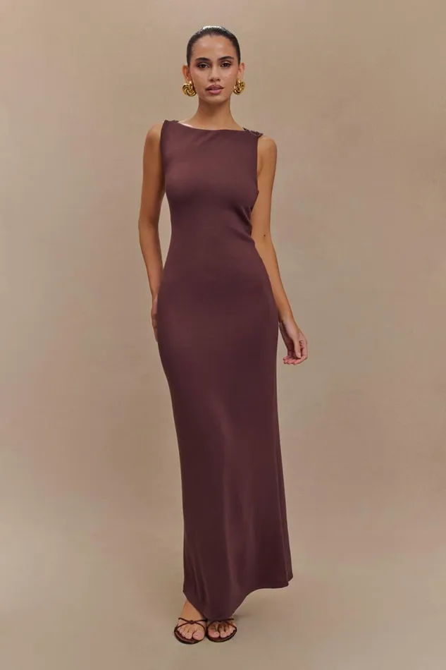 Women Meshki Dresses Catelyn Asymmetrical Scuba Jersey Midi Dress 8211 Cacao Brown