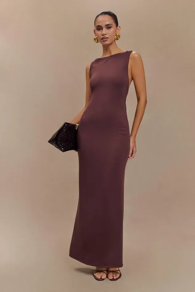 Women Meshki Dresses Catelyn Asymmetrical Scuba Jersey Midi Dress 8211 Cacao Brown