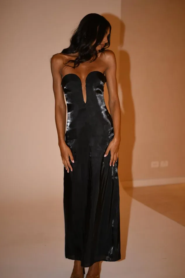 Women Meshki Dresses Chantelle Liquid Satin Midi Dress 8211 Black