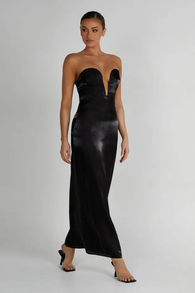 Women Meshki Dresses Chantelle Liquid Satin Midi Dress 8211 Black